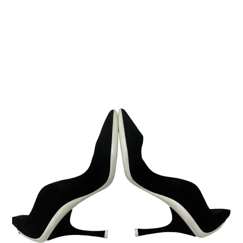 Rare Rene Caovilla Tessa Black Suede Scalloped Edges Pointed Toe Heels Pumps 9